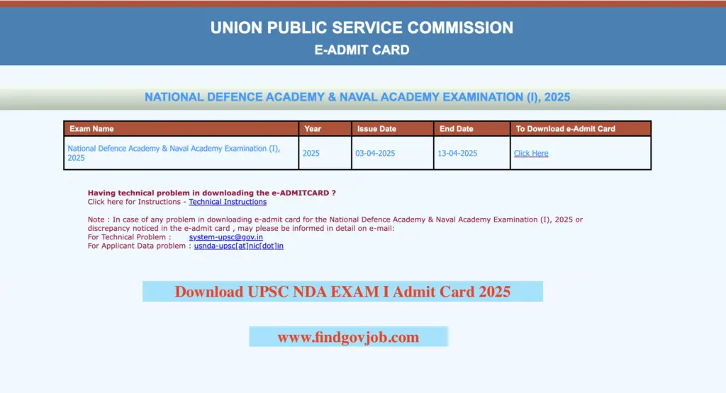 Download UPSC NDA EXAM I Admit Card 2025